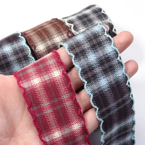 Ruban en tissu écossais avec bord festonné pour accessoires de cheveux DIY couture.
