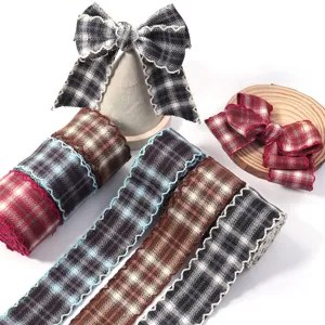 Ruban carreaux avec bord en coquille pour noeuds de cheveux DIY et accessoires de couture.