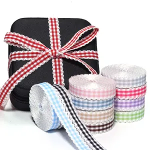 Rubans à carreaux ondulés double face en rouleaux, matériaux de bricolage colorés pour accessoires.