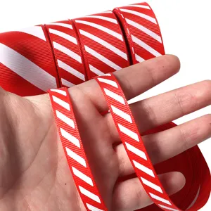 Red and white striped grosgrain ribbon detail, perfect for gift wrapping and DIY bows.