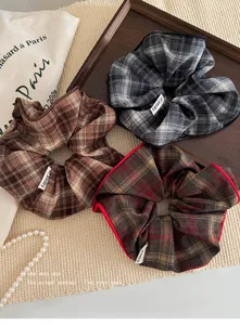 Coleteros de cuadros para mujer, grandes gomas de pelo suaves con estilo dulce.