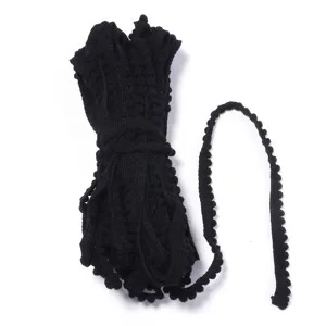 Black pom pom trim fringe ribbon for DIY sewing crafts, garment accessories, and home decor.