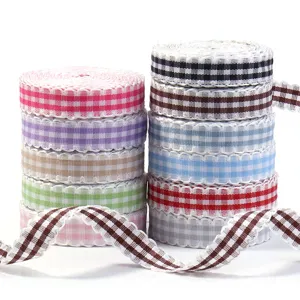 Rouleau de Ruban Plaid à Dentelle Ondulée Double Face Ruban en Polyester pour Nœuds de Cheveux DIY Couture Accessoires Vêtements Sacs Chapeaux