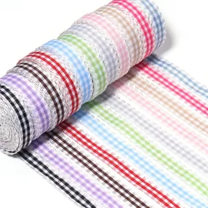 Ruban à carreaux coloré avec bord festonné pour nœuds de cheveux DIY, artisanat et couture.