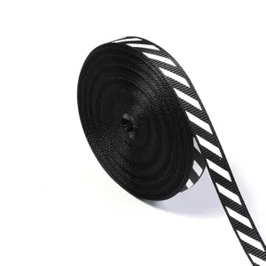 Black and white diagonal stripe grosgrain ribbon for DIY gift box wrapping and clothing.