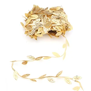 Cinta de hojas doradas de tela, enredadera metálica para manualidades boda decoración detalle.