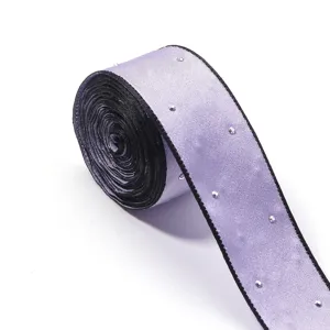 nastro strass viola bordo nero tessuto diy cucito accessorio dettaglio primo piano