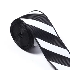 Black and white diagonal stripe grosgrain ribbon for gift wrapping, DIY bows and clothing decoration.