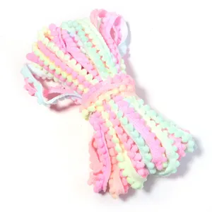 Colorful pom pom trim fringe ribbon for DIY crafts handmade hair clips clothing accessories.