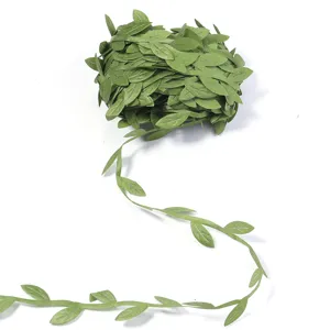 Cinta de vid de hoja verde artificial ribete de tela para manualidades decoración del hogar.