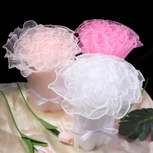 Pleated mesh flower bouquet wrapping material white pink DIY handmade lace accessory for gifts