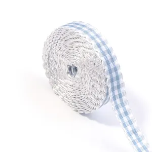 Ruban à carreaux bleu et blanc avec bord festonné pour nœuds de cheveux loisirs créatifs couture