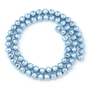 Lichtblauwe gefaseerde glazen kristalparels streng voor DIY sieraden accessoires.