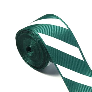 Green and white diagonal stripe grosgrain ribbon for gift box packing, DIY bow and decor.