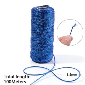 Cordón metálico azul de 1.5mm de diámetro y 100 metros de longitud para etiquetas de regalo.