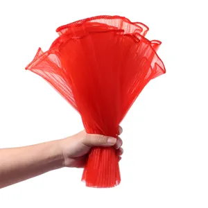 Red tulle mesh pleated lace trim fabric DIY material for bouquet garment hat and bag decor