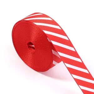 Christmas red white striped grosgrain ribbon for gift box packaging and festive DIY crafts