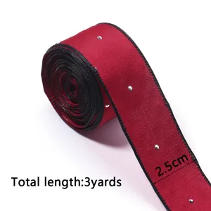 Nastro di raso rosso con strass, larghezza 2,5 cm e lunghezza 3 yards per lavori di fai da te.