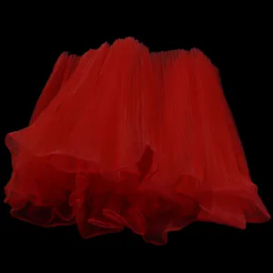 Red pleated tulle lace trim detail for DIY craft, gift wrapping, and sewing projects.