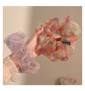 Elegant organza hair scrunchies for women, soft translucent hair ties and ponytail holders.
