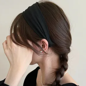Koreanisches Retro breites schwarzes Rippband Haarband fuer elegante Damenfrisuren.