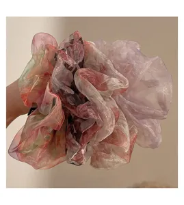 Large organza hair scrunchie fluffy gradient mesh hair tie elastic band cute hair accessories for women