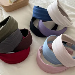 Koreanischer Retro Stoff Gerippt Gestreift Breit Haarband Für Damen Einfarbig Plissiert Dick Haarreif Täglich Haarstyling Zubehör
