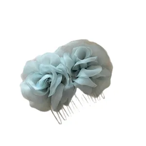 Chiffon Blumen Haarkamm süßer floraler Haarschmuck elegante Haaraccessoires für Damen hübsch