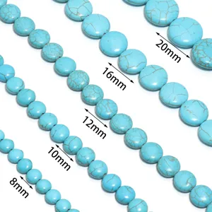 Perline piatte rotonde in turchese blu da 8mm a 20mm per creazione di gioielli fai da te.
