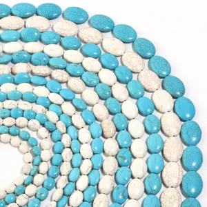 Perline sciolte ovali in turchese blu e bianco accessori per gioielli fai da te.