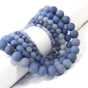 Blue frosted gemstone beads detail view, ideal for DIY handmade bracelets and jewelry accessories.