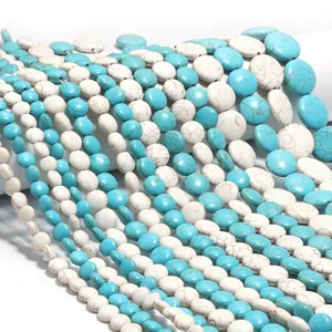 Perle sfuse piatte rotonde turchese blu e bianche per accessori gioielli fai da te.