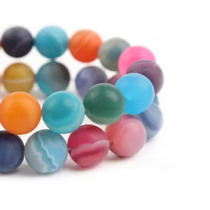 Perle rotonde in agata opaca rigata colorata per gioielli fatti a mano bracciali collane fai da te