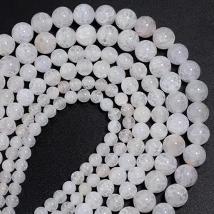 Perline di agata crepata bianca per la creazione di gioielli fai-da-te, pietre preziose lisce.