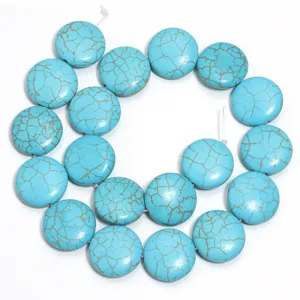 Perline sfuse piatte e rotonde in turchese blu per bracciali e collane di gioielli.