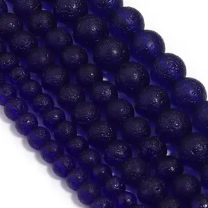 Perles en verre bleu foncé mat pour bijoux faits main DIY, accessoires de bracelet et collier.