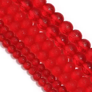 Perles de verre craquelees rouges pour fabrication de bijoux DIY et bracelet details.