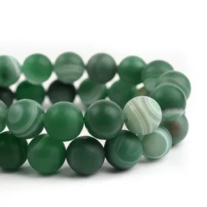 Perle tonde di agata verde satinata naturale striate semi-finite accessori per gioielli fai da te