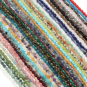 Flache ovale Naturstein Perlen bunte Kristall Jade Perlen fuer DIY Armband Schmuckherstellung.