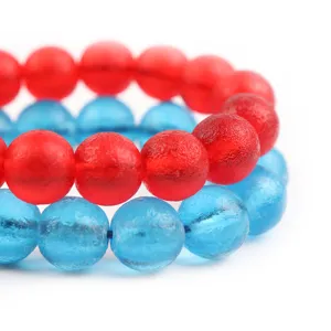Bracelets de perles en verre givré mat en rouge et bleu pour accessoires faits à la main