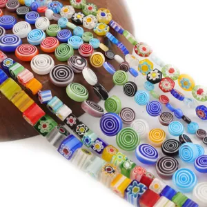 Colorful millefiori glass beads spacer DIY handmade bracelet necklace accessories craft details.