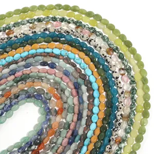 Flache ovale Naturstein Perlen Kristall Jade DIY Armband Halskette Schmuck Zubehör Teile