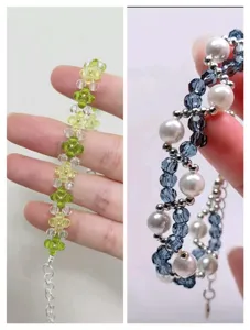 Braccialetto con pendente di perle di cristallo fatte a mano vista dettaglio per gioielli fai da te