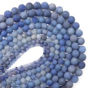 Natural blue aventurine matte loose beads for DIY jewelry making bracelets and crafts
