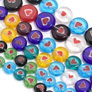 Colorful millefiori glass heart beads flat round disc loose beads for DIY jewelry making.