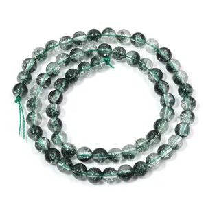 Green phantom quartz crystal loose beads olive crackle DIY bracelet spacer material pack