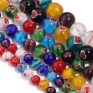 Colorful millefiori glass heart beads for DIY handmade bracelets necklaces jewelry accessories.
