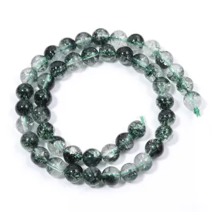 Green phantom crystal loose beads crackled quartz DIY bracelet spacer beads material pack detail