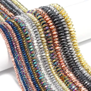 Faceted Hematite Abacus Loose Beads Polished Plated Metallic Loose Strand Spacer Beads For DIY Handmade Jewelry Making Findings Accessories
