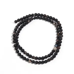 Natural black agate round beads strand detail, smooth gemstone semi-finished diy jewelry accessory.